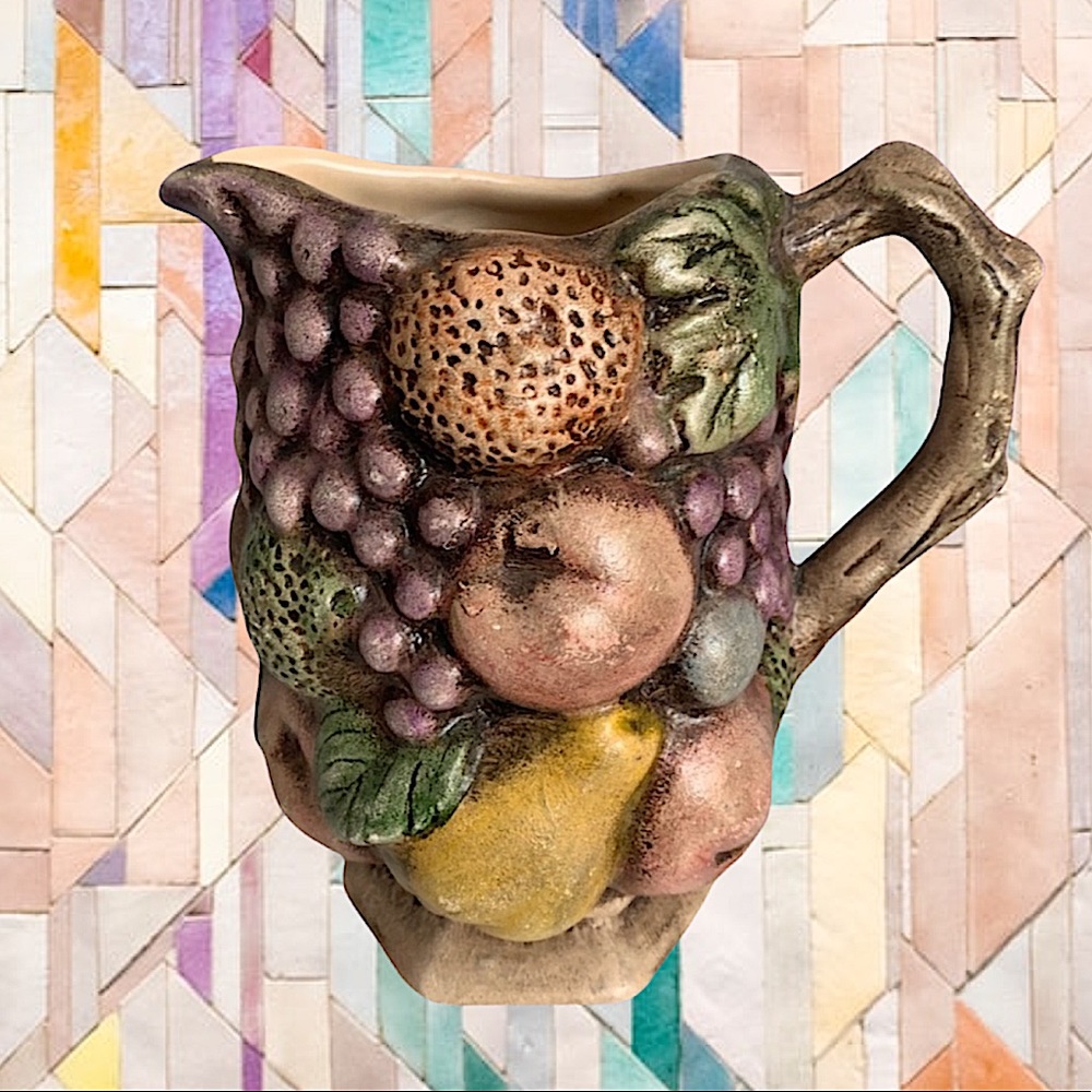 Ceramic fruit pitcher signed Jan Craft